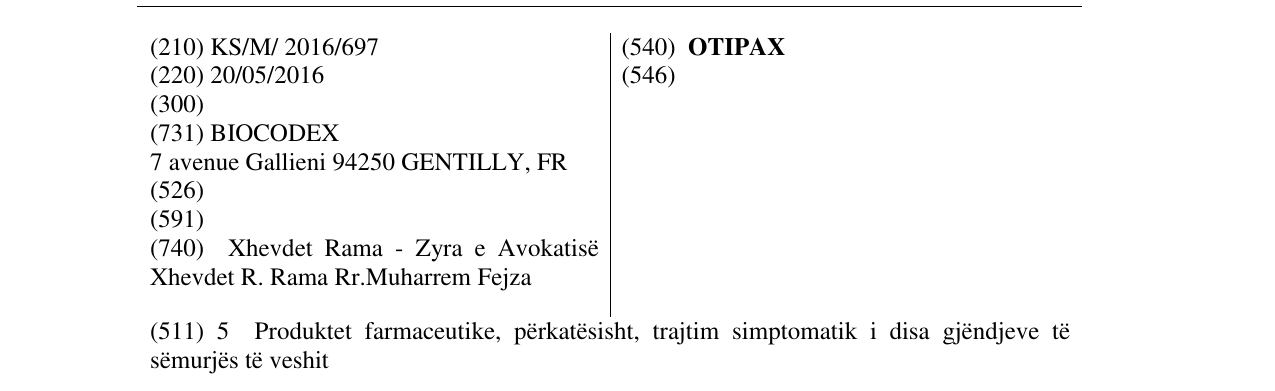 Zëri i markës OTIPAX në buletin