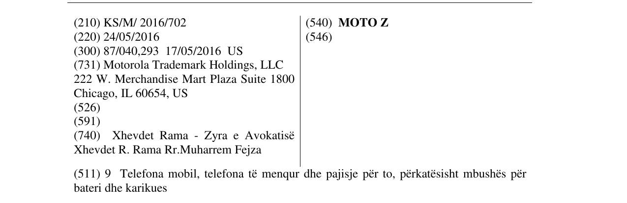 Zëri i markës MOTO Z në buletin