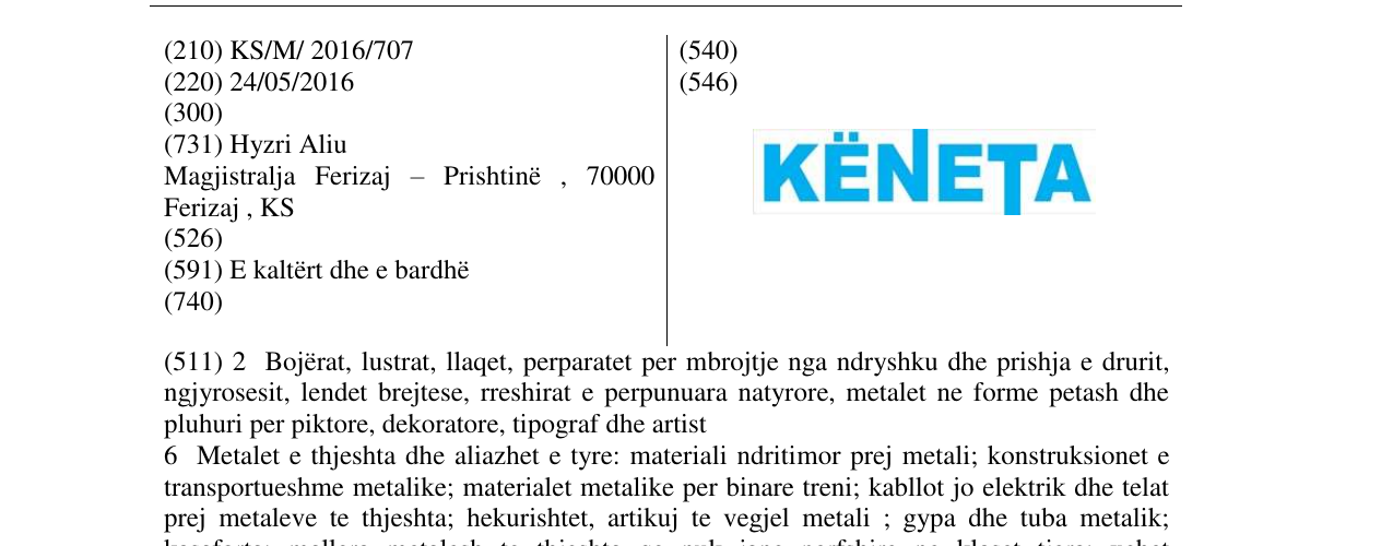 Zëri i markës KËNETA në buletin