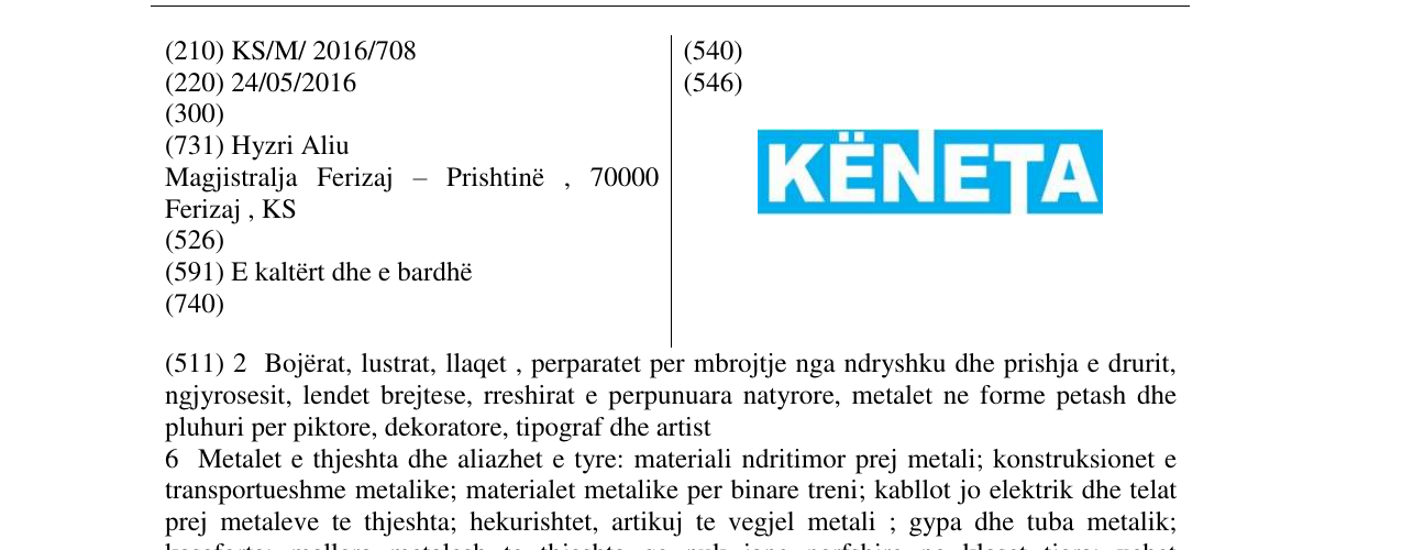 Zëri i markës KËNETA në buletin