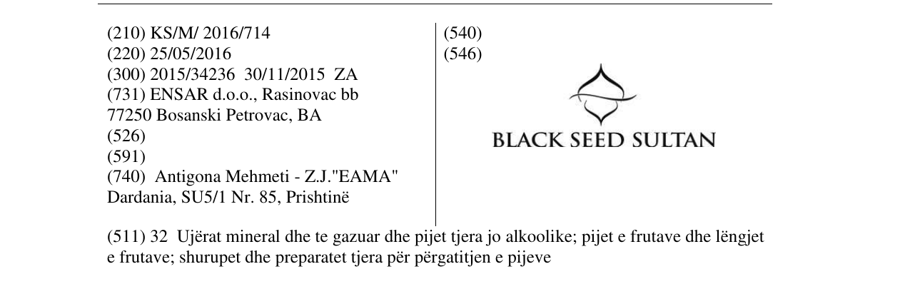 Zëri i markës BLACK SEED SULTAN në buletin