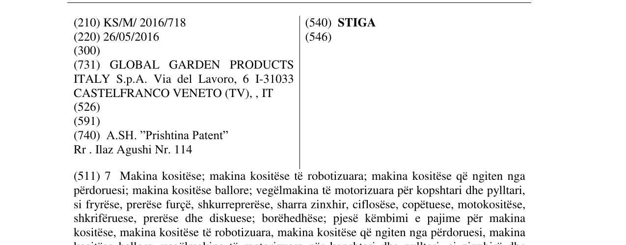 Zëri i markës STIGA në buletin