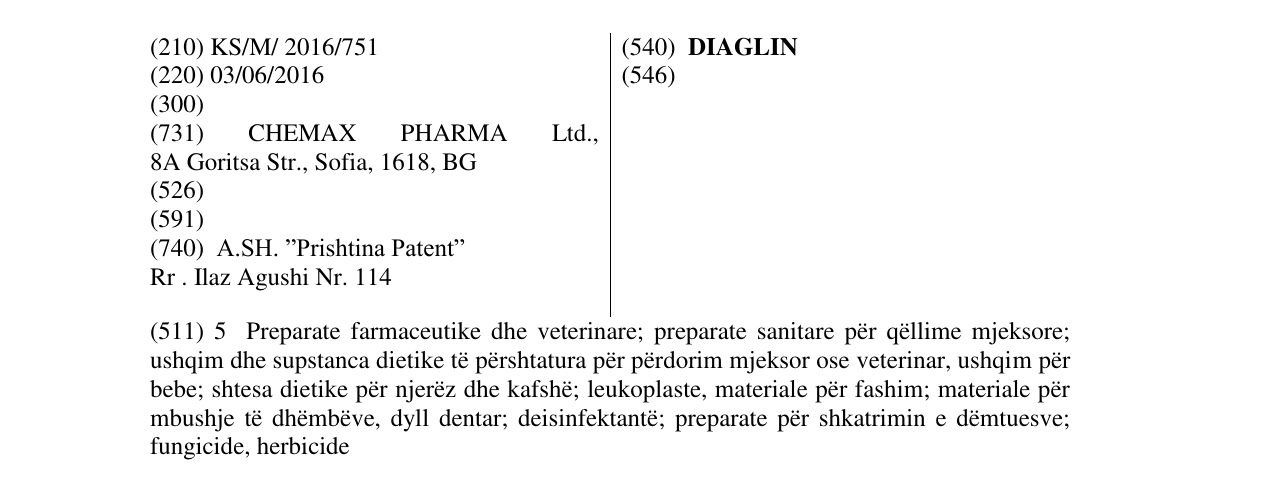 Zëri i markës DIAGLIN në buletin