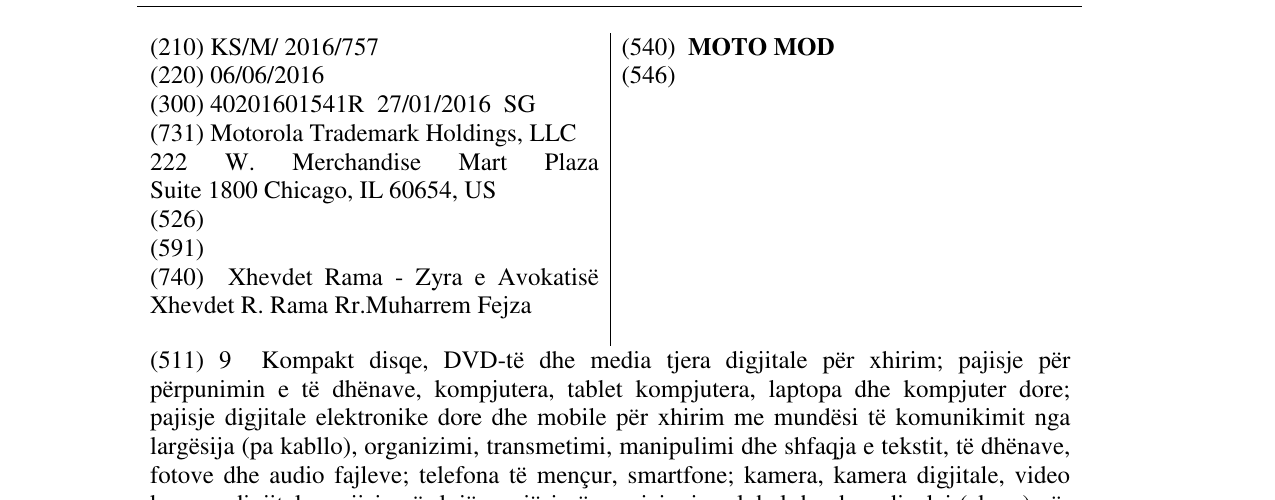 Zëri i markës MOTO MOD në buletin