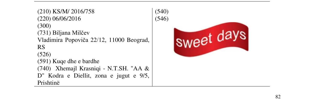 Zëri i markës Sweet days në buletin