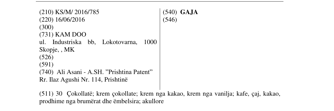 Zëri i markës GAJA në buletin