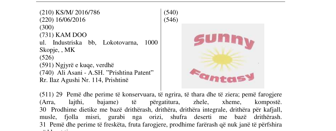 Zëri i markës Sunny Fantasy në buletin