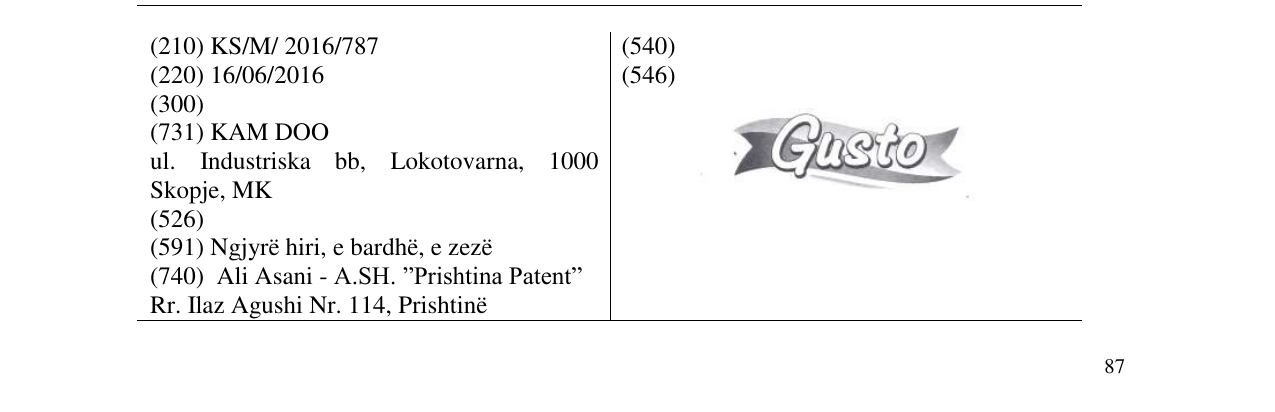 Zëri i markës Gusto në buletin