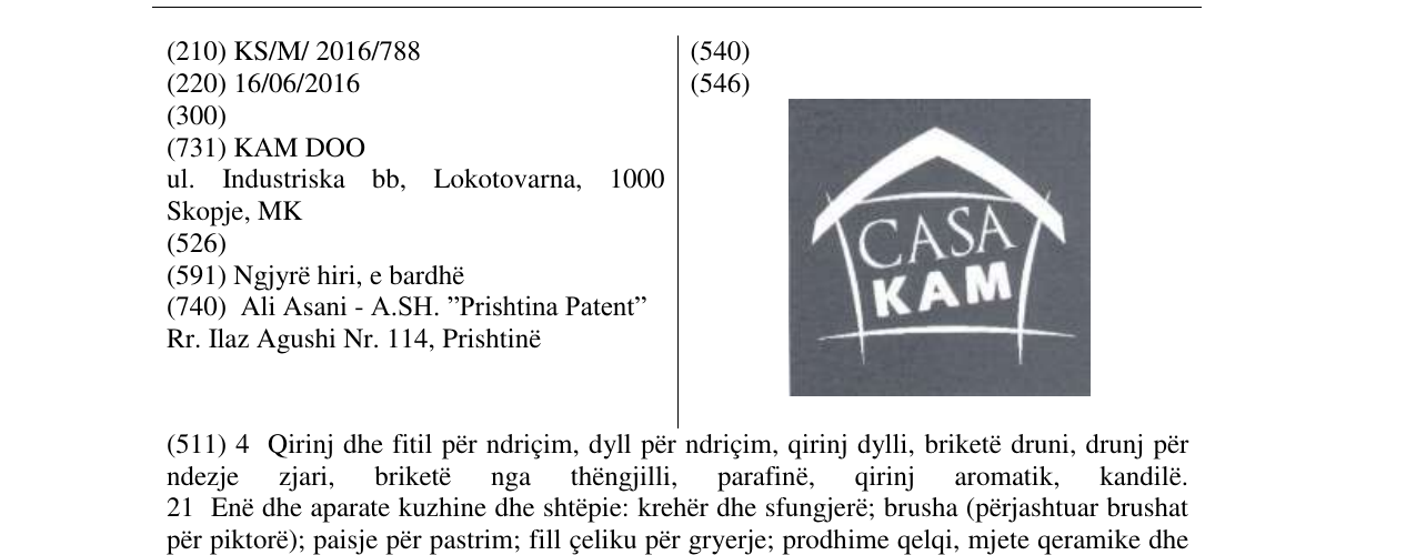 Zëri i markës CASA KAM në buletin