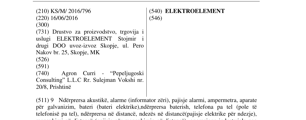 Zëri i markës ELEKTROELEMENT në buletin
