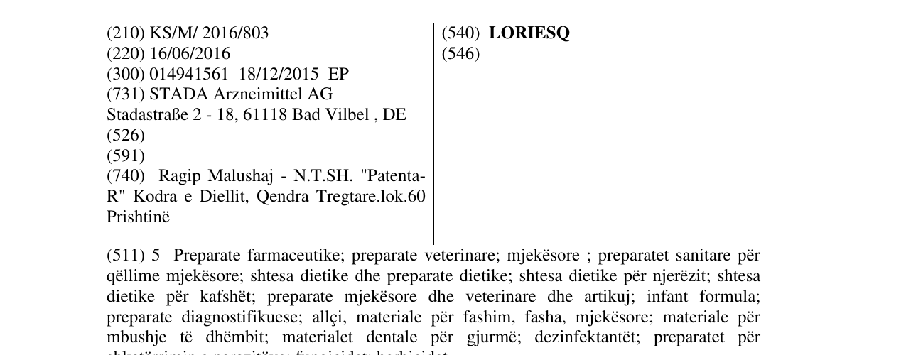 Zëri i markës LORIESQ në buletin