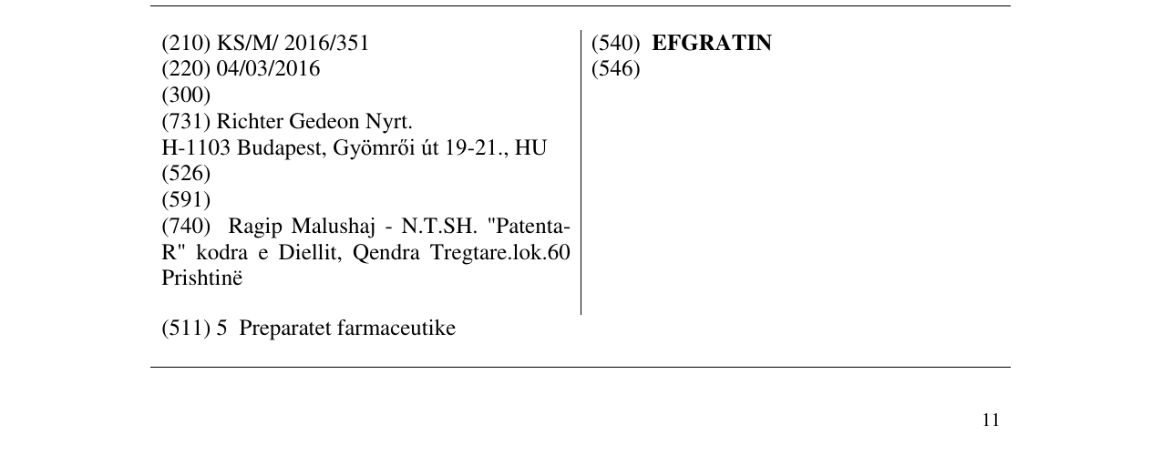 Zëri i markës EFGRATIN në buletin