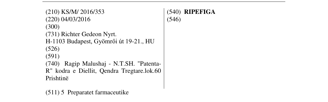 Zëri i markës RIPEFIGA në buletin