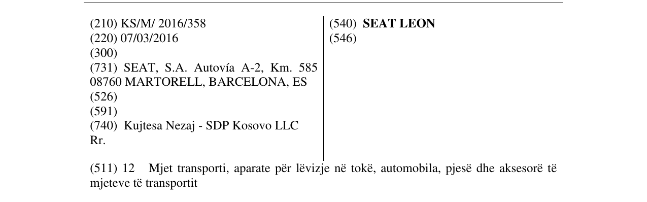 Zëri i markës SEAT LEON në buletin