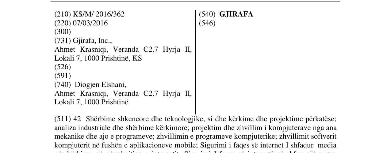Zëri i markës GJIRAFA në buletin