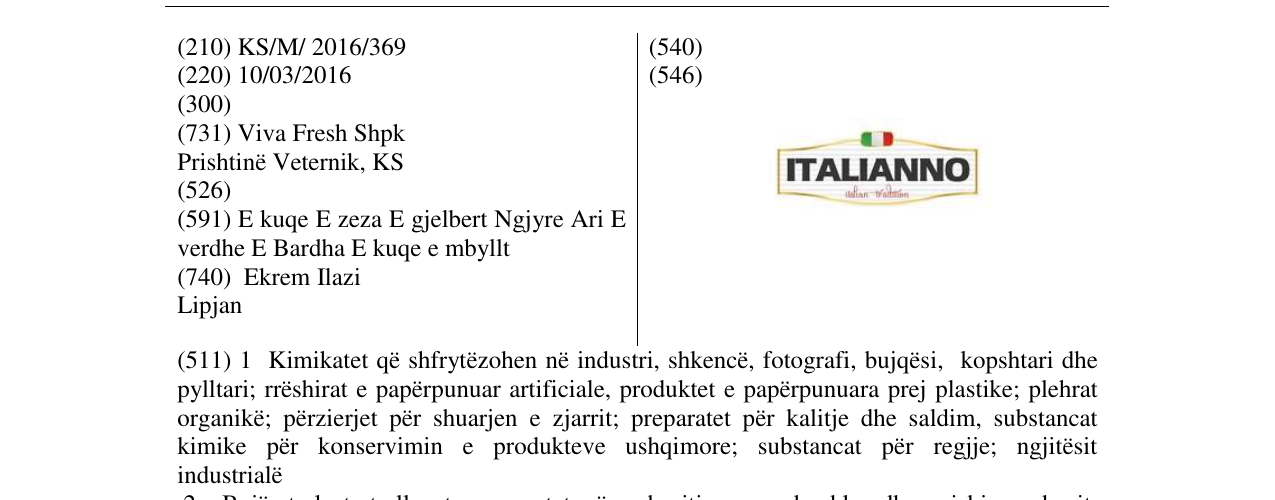 Zëri i markës ITALIANNO në buletin