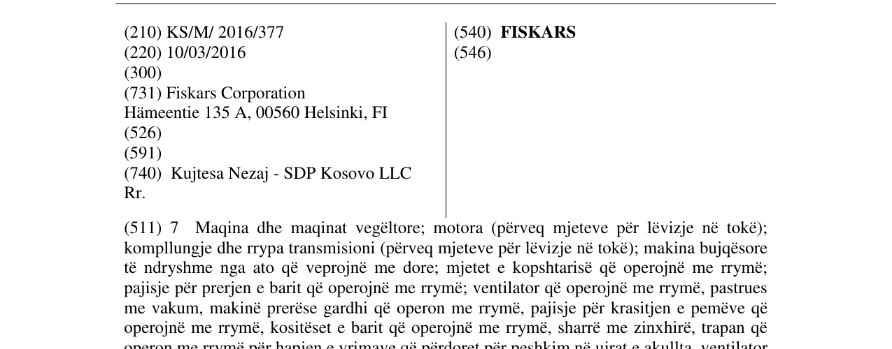 Zëri i markës FISKARS në buletin