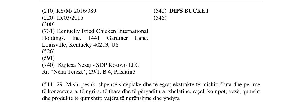 Zëri i markës DIPS BUCKET në buletin
