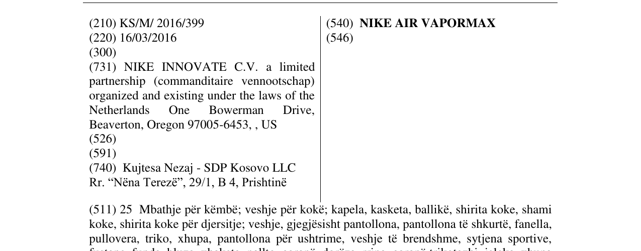 Zëri i markës NIKE AIR VAPORMAX në buletin
