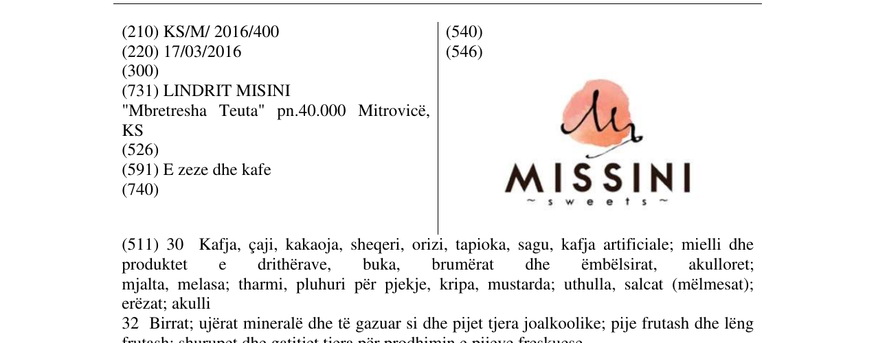 Zëri i markës MISSINI Sweets në buletin