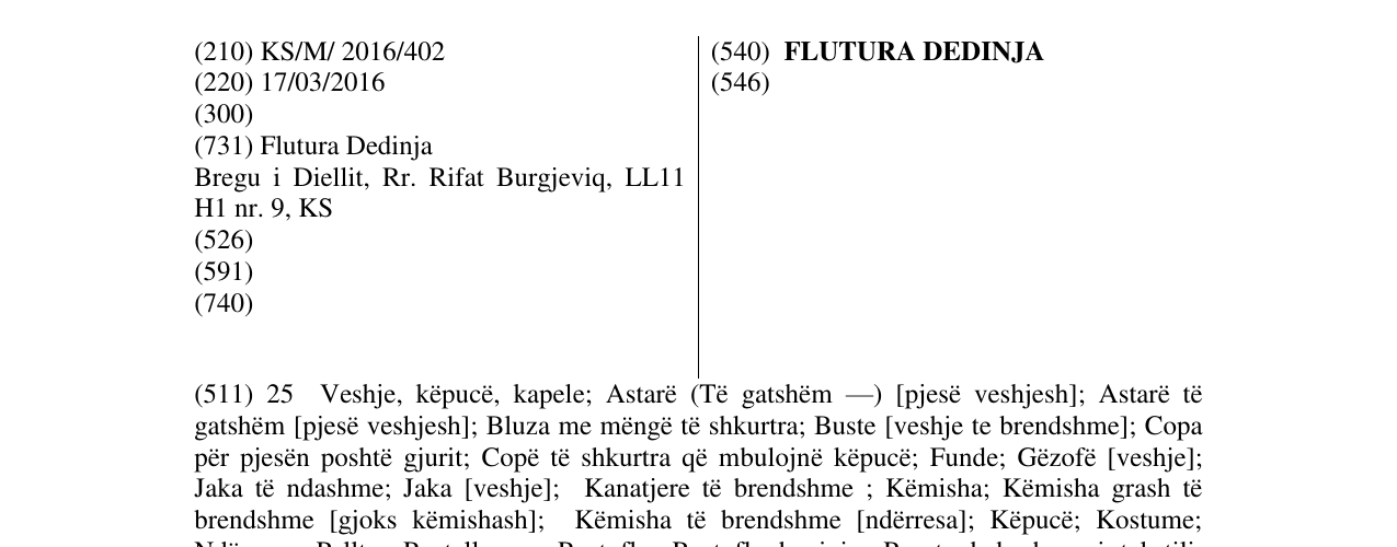 Zëri i markës FLUTURA DEDINJA në buletin