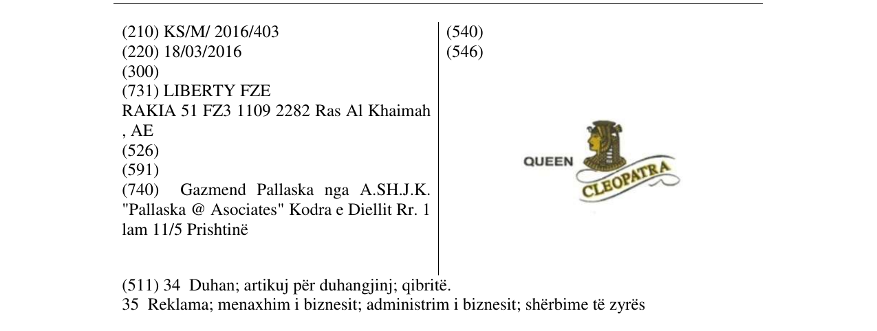 Zëri i markës QUEEN CLEOPATRA në buletin