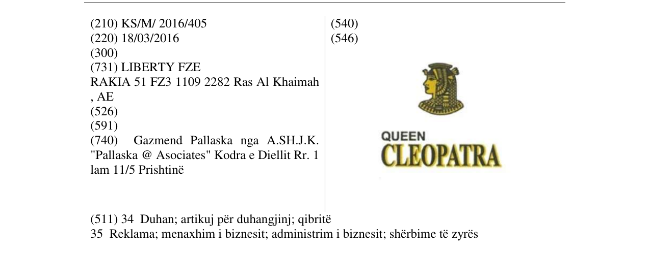 Zëri i markës QUEEN CLEOPATRA në buletin