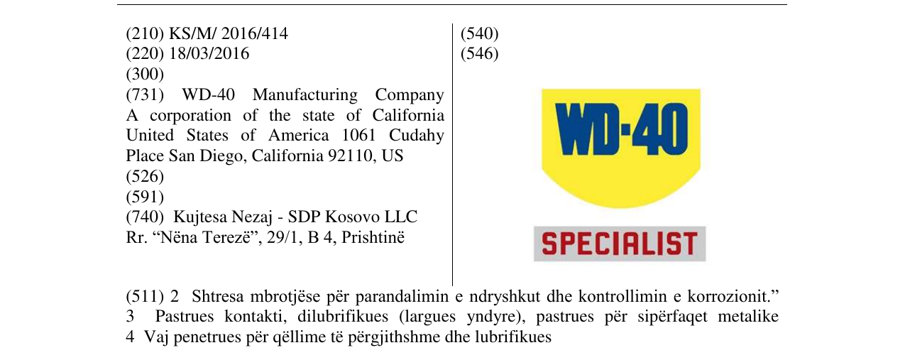 Zëri i markës WD-40 SPECIALIST në buletin