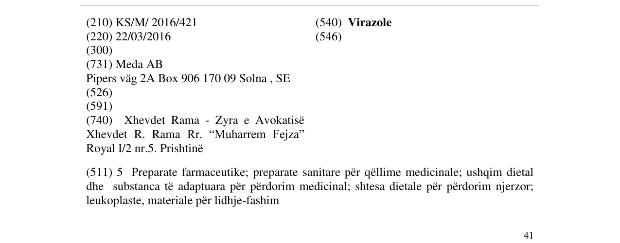 Zëri i markës Virazole në buletin