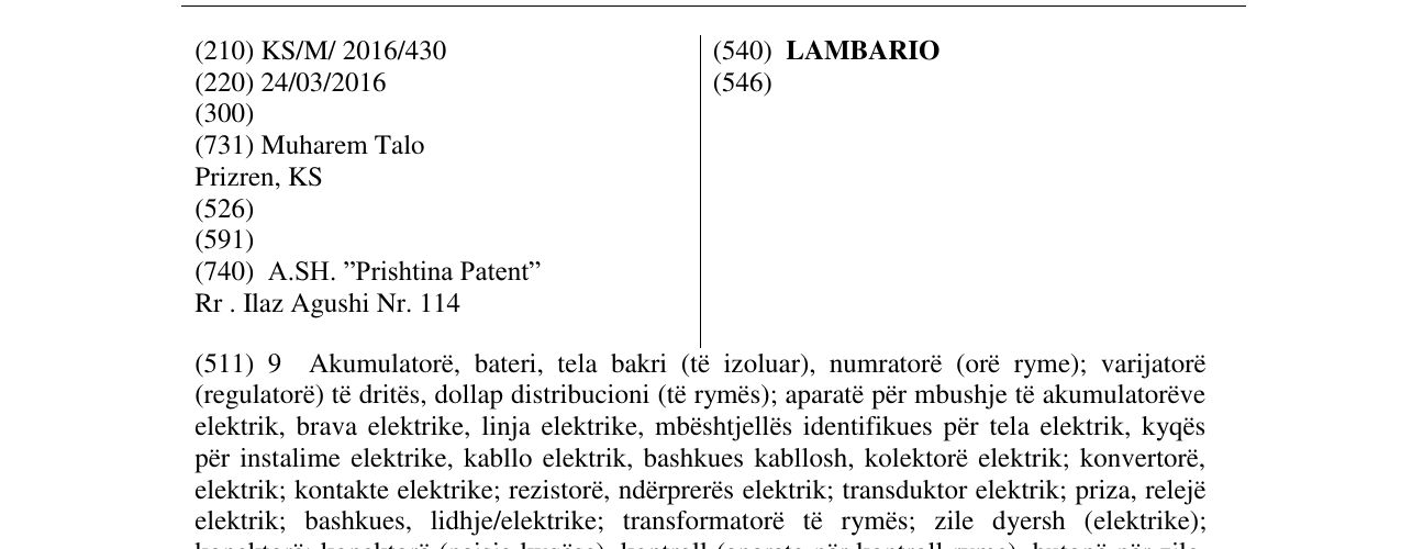 Zëri i markës LAMBARIO në buletin