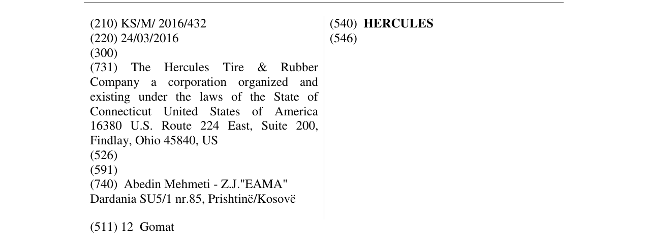 Zëri i markës HERCULES në buletin