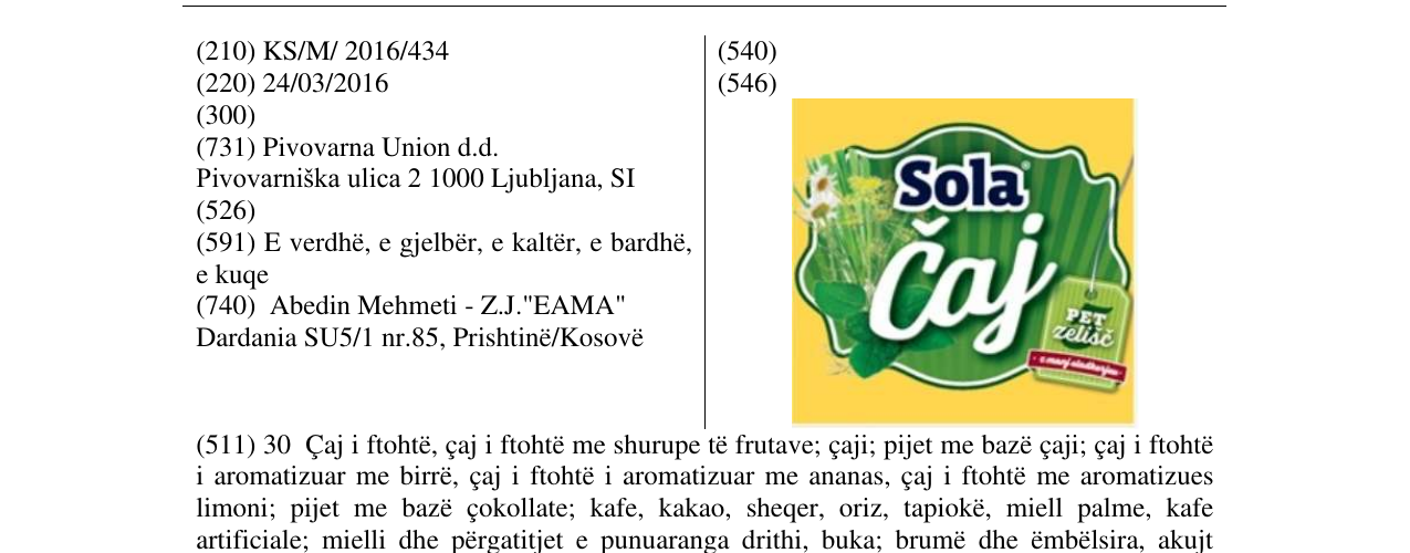 Zëri i markës Sola Caj në buletin