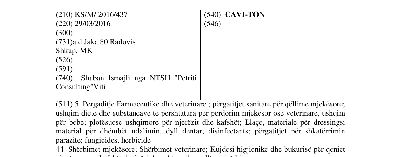 Zëri i markës CAVI-TON në buletin