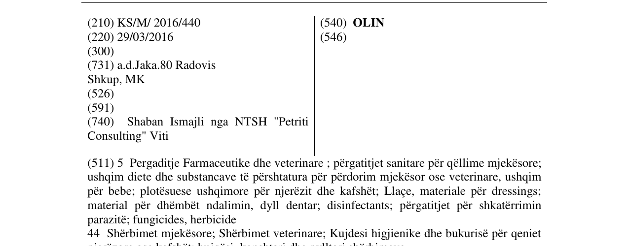 Zëri i markës OLIN në buletin