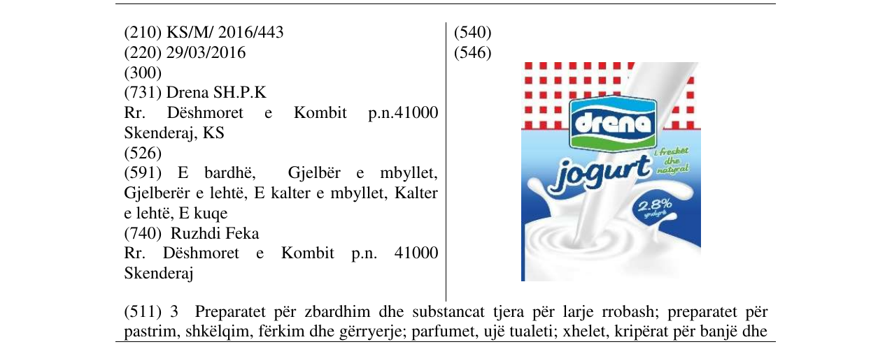 Zëri i markës drena jogurt në buletin