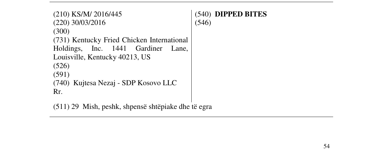 Zëri i markës DIPPED BITES në buletin