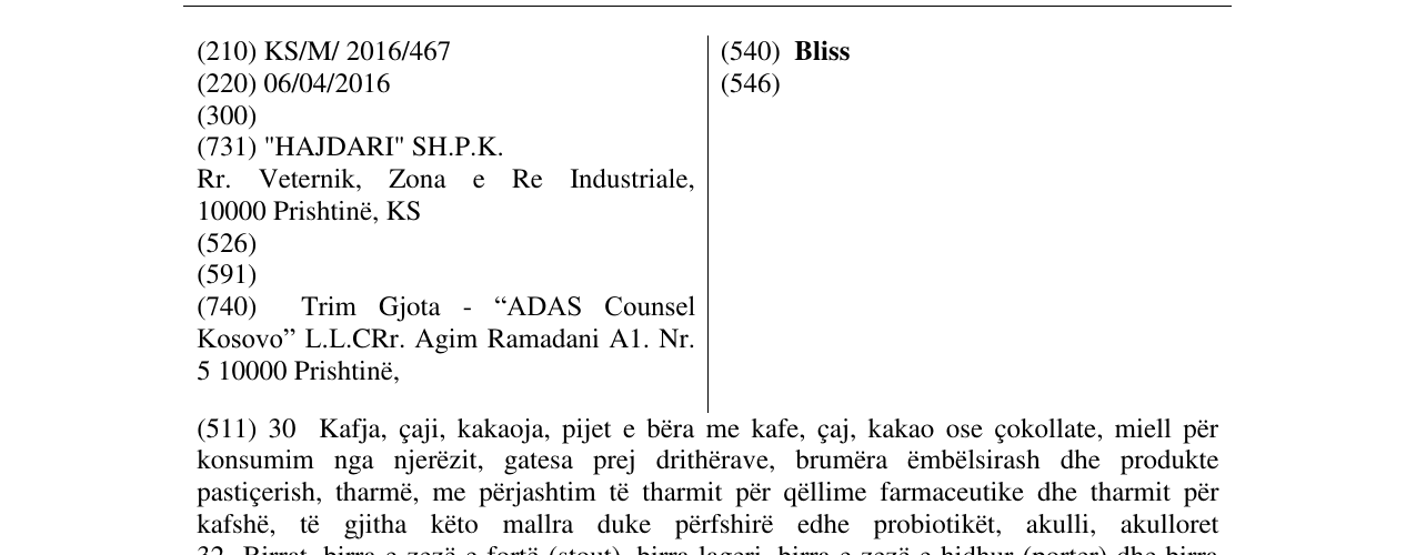 Zëri i markës Bliss në buletin