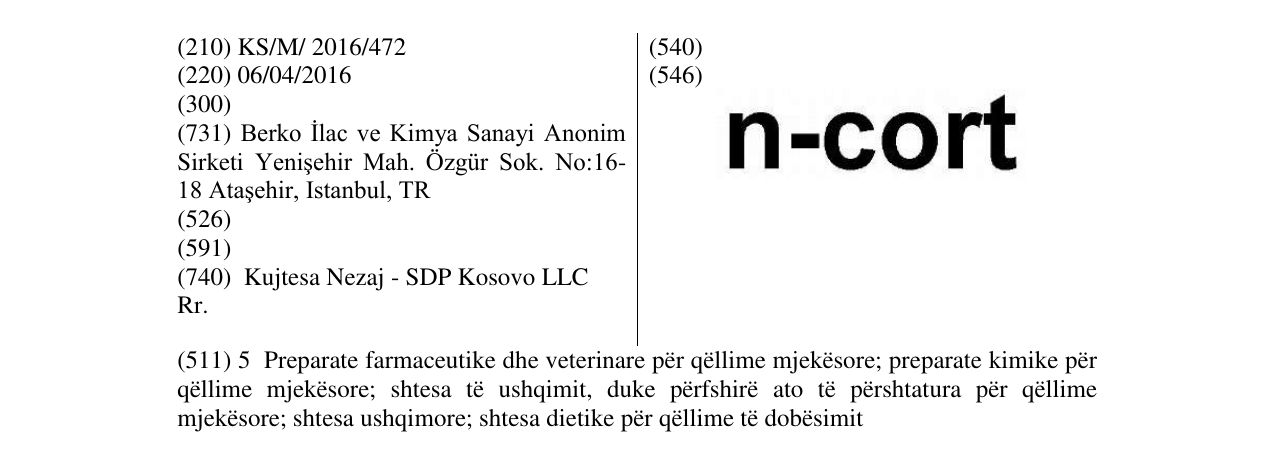 Zëri i markës n - cort në buletin