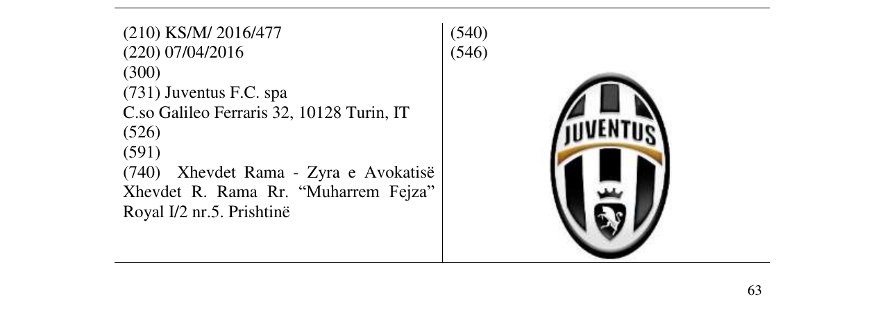 Zëri i markës Juventus në buletin