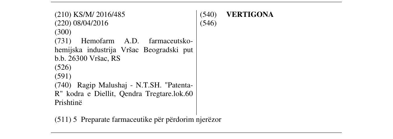 Zëri i markës VERTIGONA në buletin