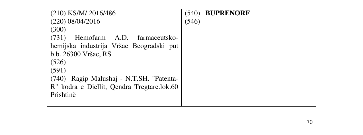 Zëri i markës BUPRENORF në buletin