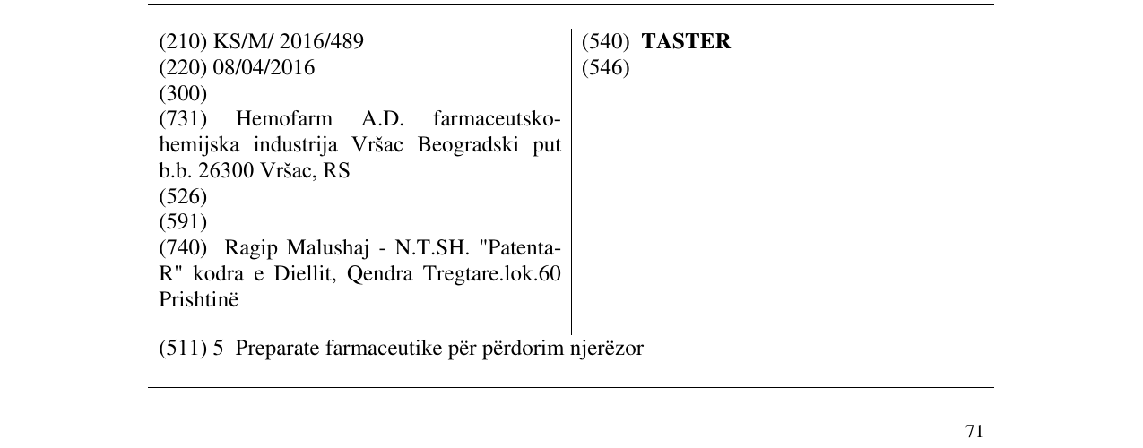 Zëri i markës TASTER në buletin