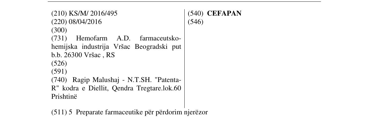 Zëri i markës CEFAPAN në buletin