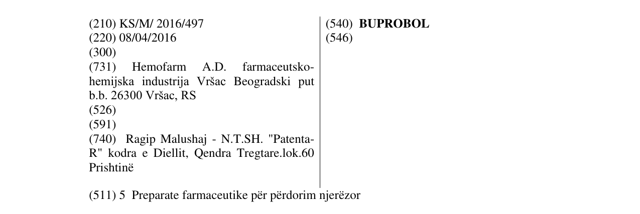 Zëri i markës BUPROBOL në buletin