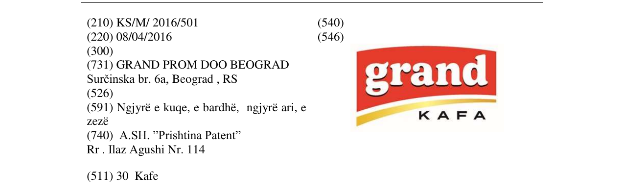 Zëri i markës grand KAFA në buletin