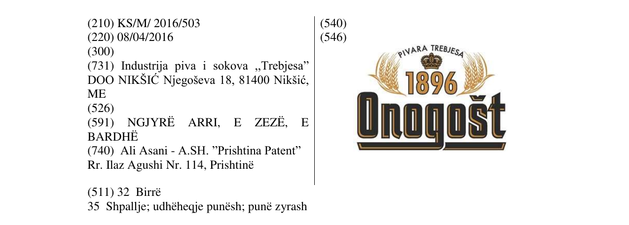 Zëri i markës ONOGOŠT në buletin