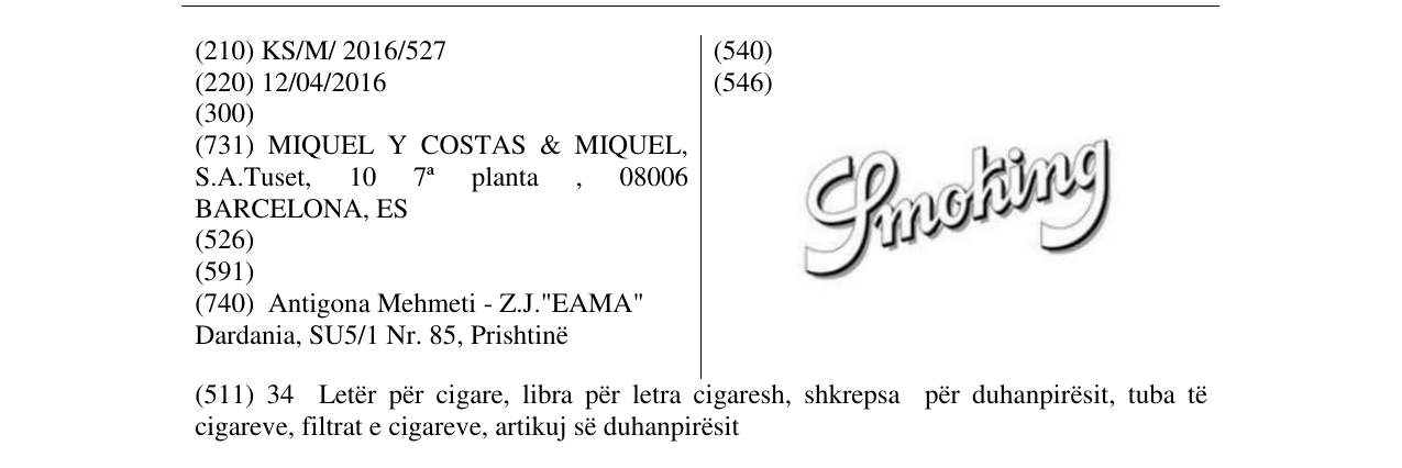 Zëri i markës Smoking në buletin