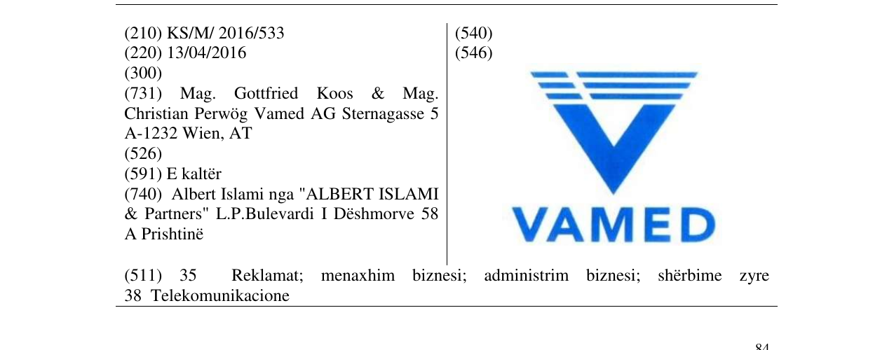 Zëri i markës VAMED në buletin