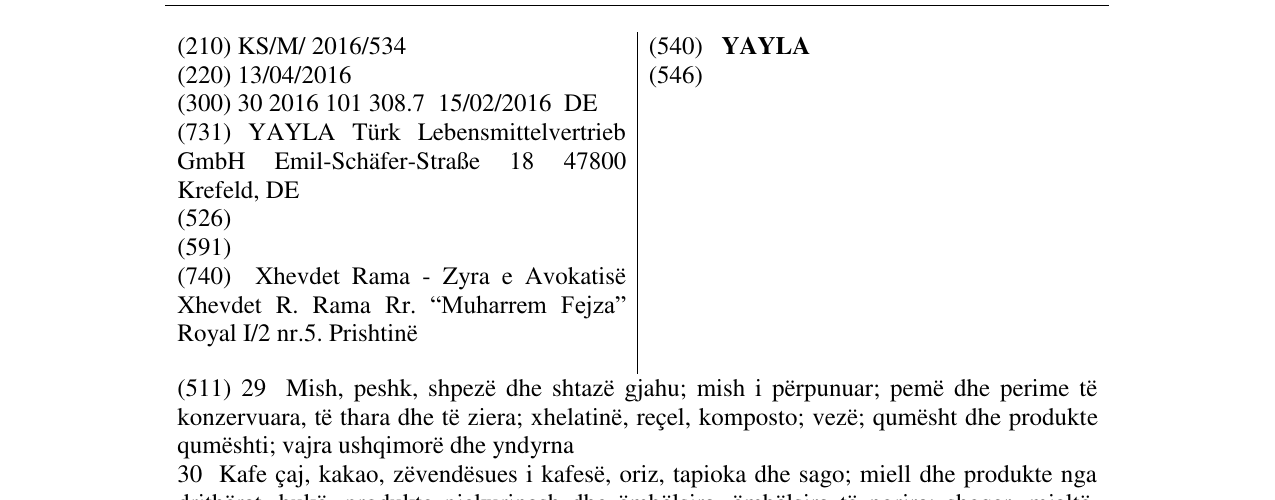 Zëri i markës YAYLA në buletin