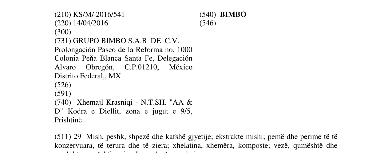 Zëri i markës BIMBO në buletin